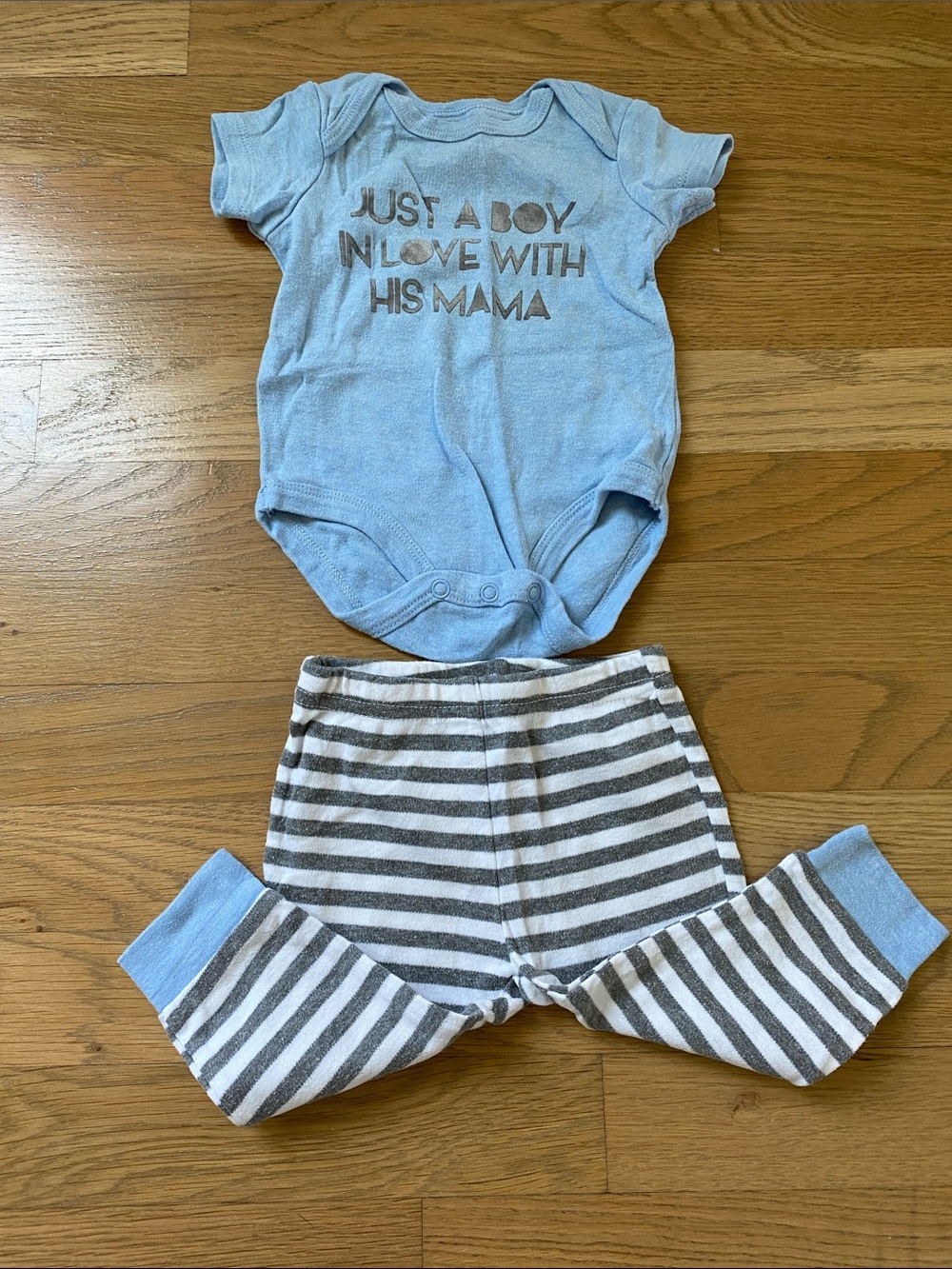 Baby Essentials 6 Month Onesie & Striped Pants Set - Light Blue & Gray